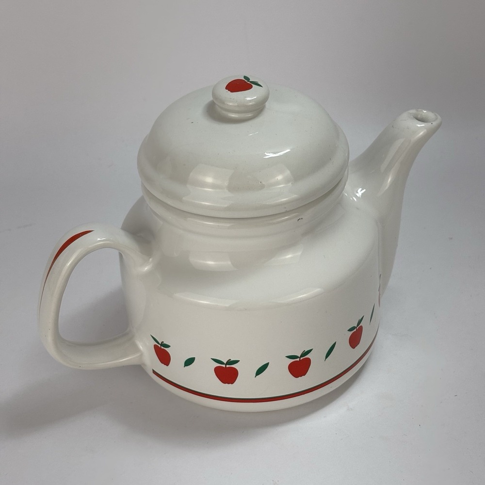 Vintage Red Apple Ceramic Teapot Cottage Core Grandma Decor